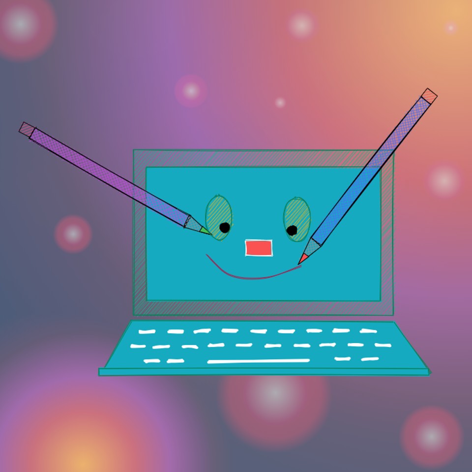 Eine Zeichnung von ein Laptop mit einer Smiley Gesicht