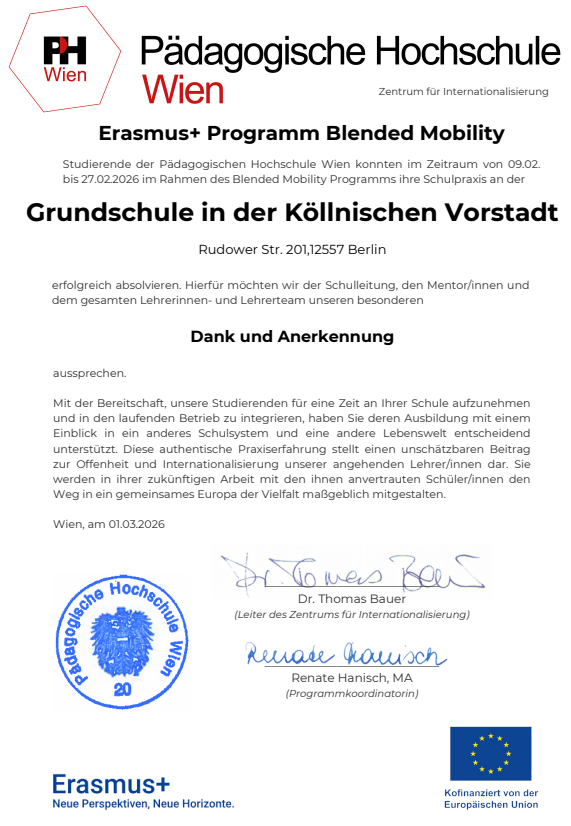 Urkunde des Dankes